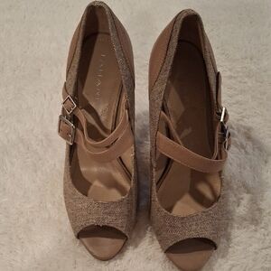 Tahari Tan Suede Mary Jane Heels